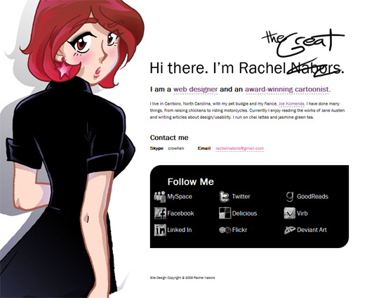 rachel-the-great-screenshot A screenshot of RacheltheGreat.com, my personal portal page that I designed and built.
