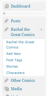 WordPress menu for managing comics